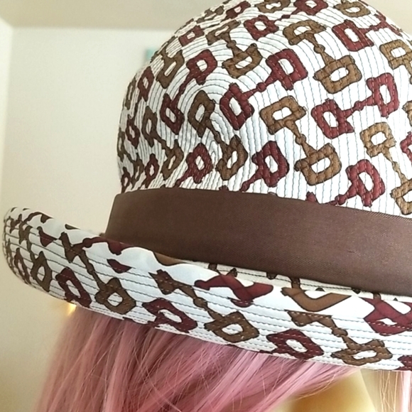 Vtg GUCCI Italy Brown Equestrian Bowler Fabric Horsebit Bucket RARE Hat - Picture 7 of 14